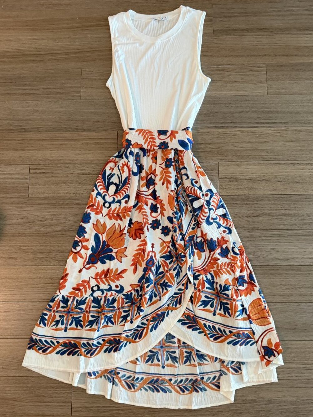 Boho Floral High Low Maxi Sleeveless Dress Tie Waist Tag XL Fits Medium NEW - Picture 3 of 11